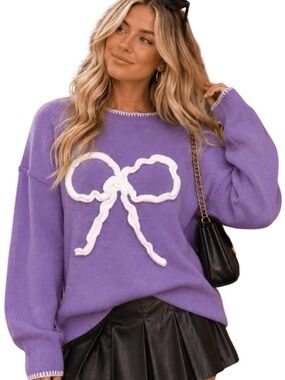 244:  PEACH LOVE NEW BOW SWEATER PURPLE (H20)